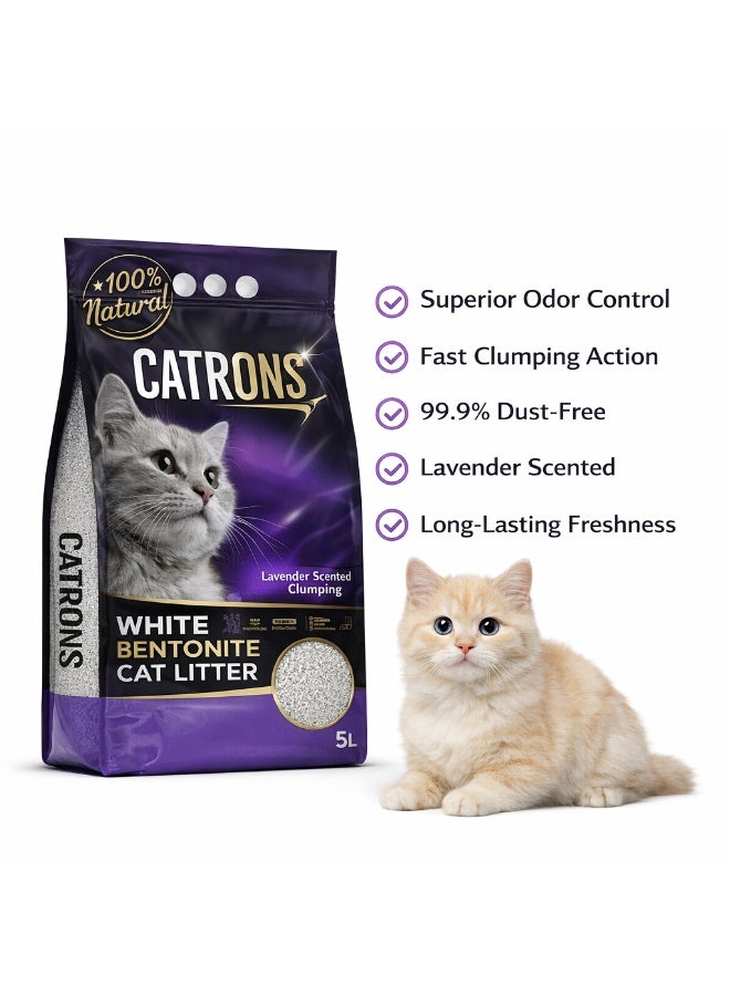 Catron Lavender Scented Premium Cat Litter – Turkish White Bentonite, Fast Clumping, 99% Dust Free, Superior Odor Control, 5L - Image 5